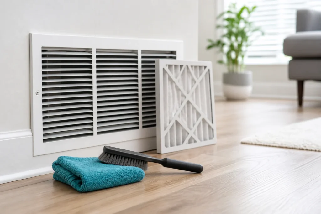 Clean indoor air vent and HVAC airflow