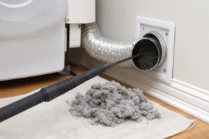Dryer vent cleaning with lint removal and vent brush