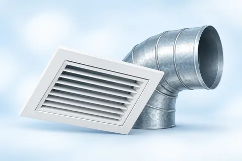 Illustration of a residential vent grille and metal air duct