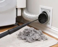 Dryer vent cleaning with lint removal and vent brush